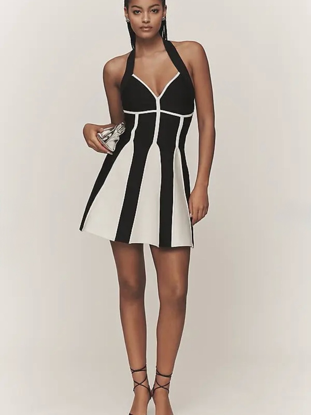 Siempre x Anthropologie NWT Colorblock Halter Mini Dress Black White Small